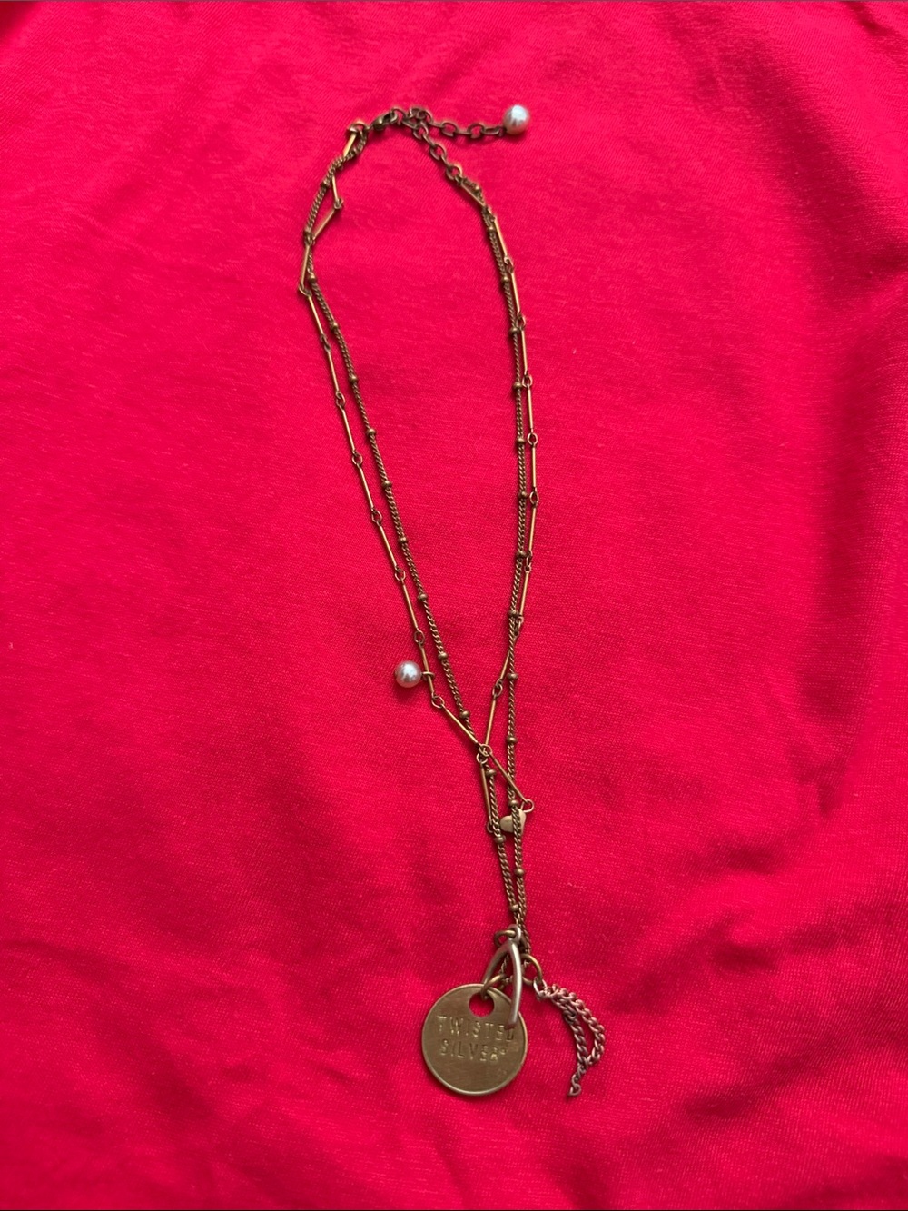 Gold-Tone Layered Pendant Necklace with Pearl Accent